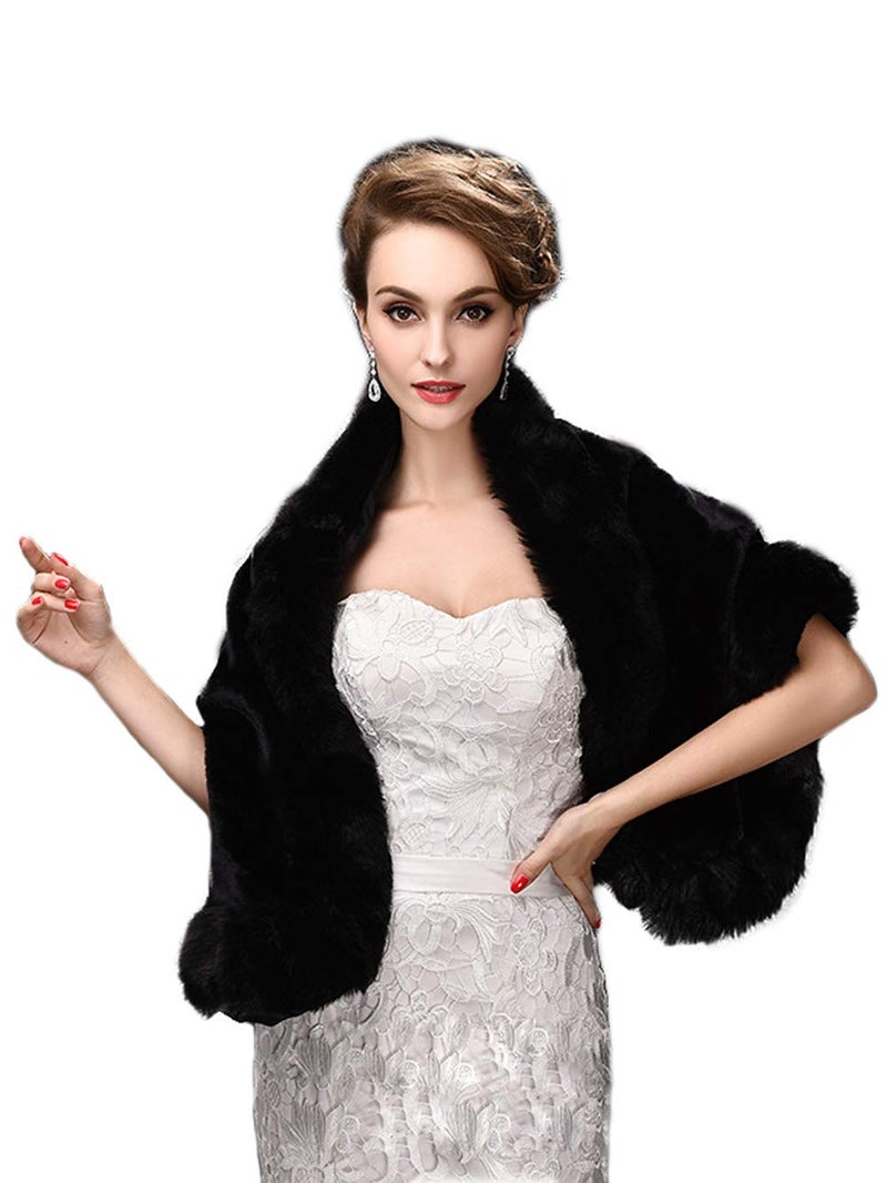 Jovono Women's Bride Wedding Fur Shawl Wrap - Bridal Scarf and Wraps for Women (Black) - Image 1